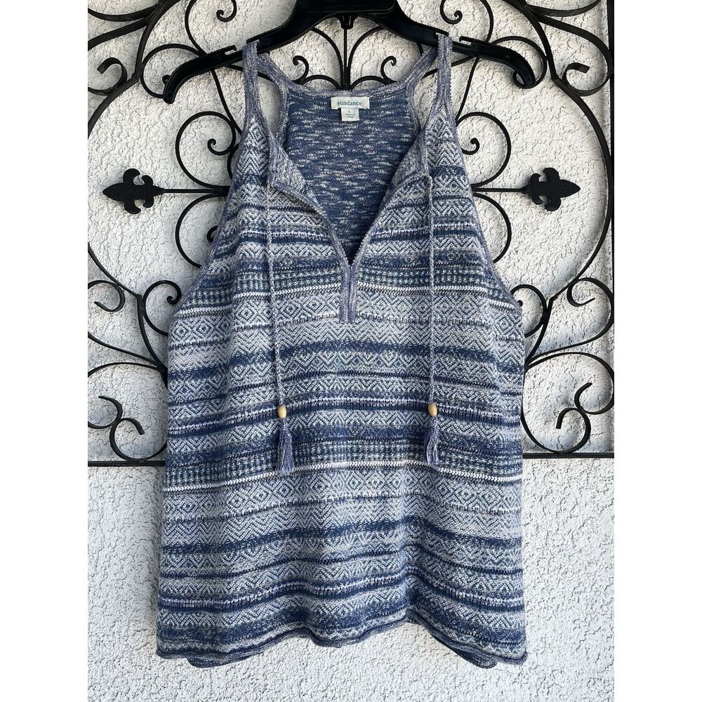 Sundance Knit Tank With Tassels - Size L - Blue